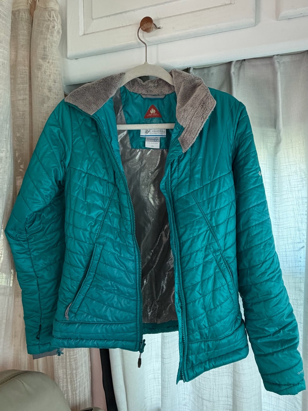 Columbia Teal Quilted Women’s Jacket with Fleece Collar